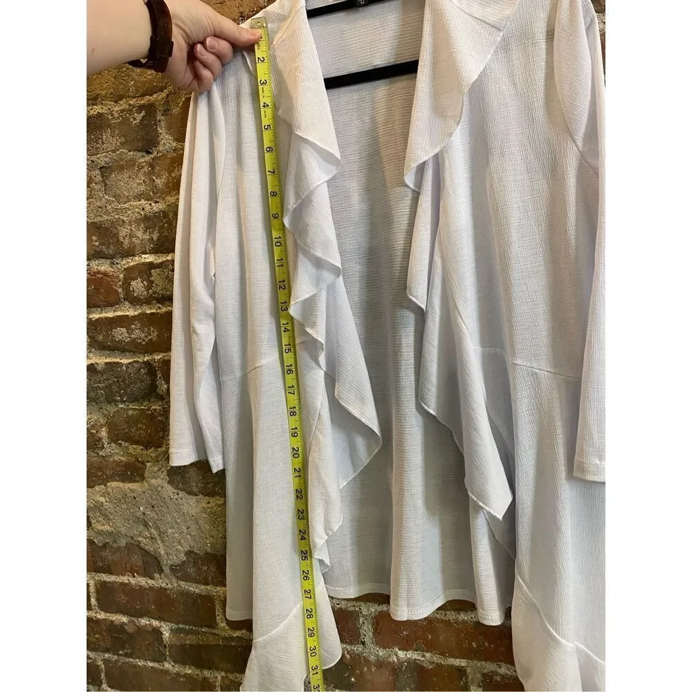 Slinky Brand White Ruffle Lightweight Shawl Cardigan Women’s Size M